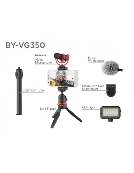 YOUTUBER / LIVE STREAMER VLOG 2 BYVG350 TRIPODE CON ACCESORIOS PARA GRABACIÓN Y PUBLICACIÓN DE VIDEO BOYA - BYVG350
