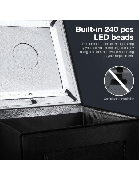 CAJA DE LUZ ESTUDIO FOTOGRÁFICO PORTÁTIL 60X60X60CM CON 3 TIRAS LUZ LED
