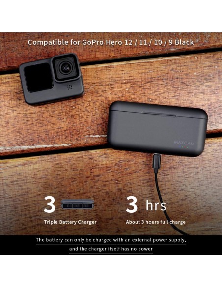 CARGADOR BATERÍA TRIPLE MAXCAM GOPRO HERO 12 Y 11 - M4BATTERY05