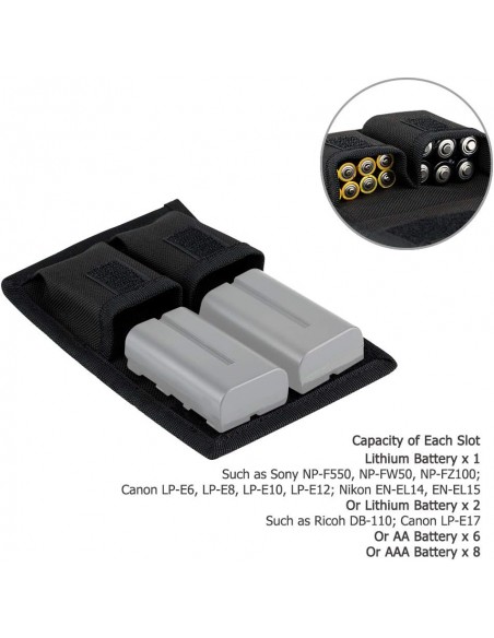 JJC FUNDA TARJETAS DE MEMORIA + 2 BOLSILLOS PARA BATERIAS CÁMARA - B082X9P2SF