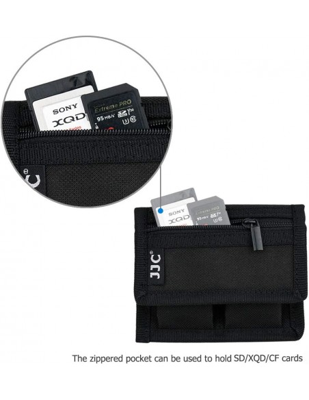 JJC FUNDA TARJETAS DE MEMORIA + 2 BOLSILLOS PARA BATERIAS CÁMARA - B082X9P2SF