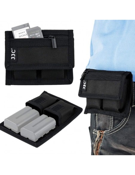 JJC FUNDA TARJETAS DE MEMORIA + 2 BOLSILLOS PARA BATERIAS CÁMARA - B082X9P2SF