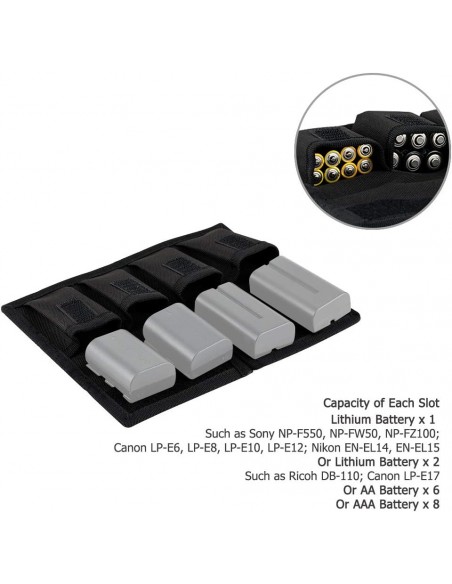 JJC FUNDA TARJETAS DE MEMORIA + 4 BOLSILLOS PARA BATERIAS CÁMARA - B0834W5PFZ