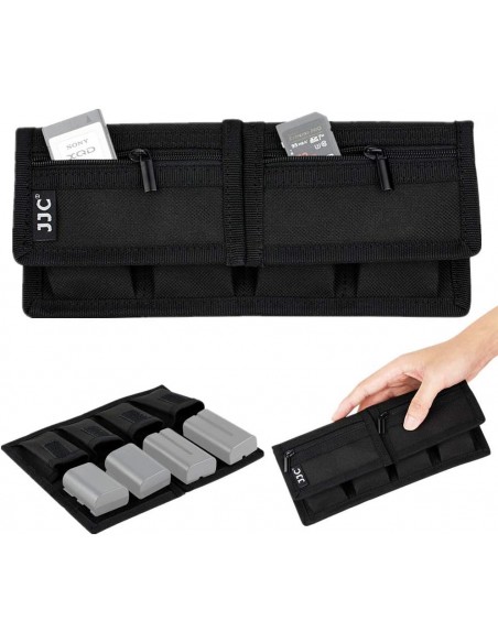 JJC FUNDA TARJETAS DE MEMORIA + 4 BOLSILLOS PARA BATERIAS CÁMARA - B0834W5PFZ