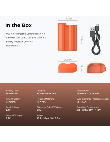 SMALLRIG BATERÍA EN-EL15C -2400 MAH + USB-C - NIKON - NARANJA - 4966